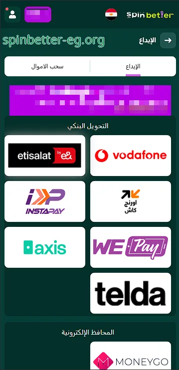 طرق الإيداع في SpinBetter مصر عبر المحافظ والبنوك المحلية