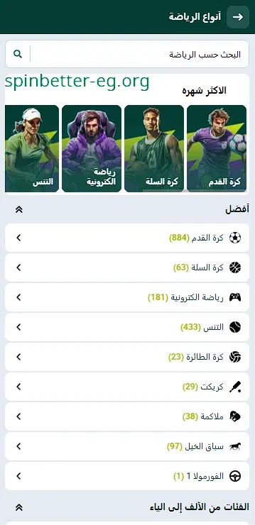 قائمة الرياضات الأكثر شعبية في SpinBetter مصر